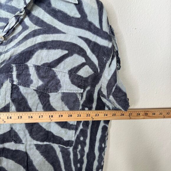 Massimo Dutti Shirt Women's Large Button Up Short Sleeve Zebra Print Linene - Picture 6 of 7
